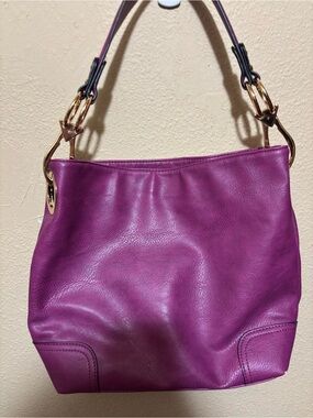 Structured Purple Leather Shoulder Bag with Gold Hardware - Mia Kollection